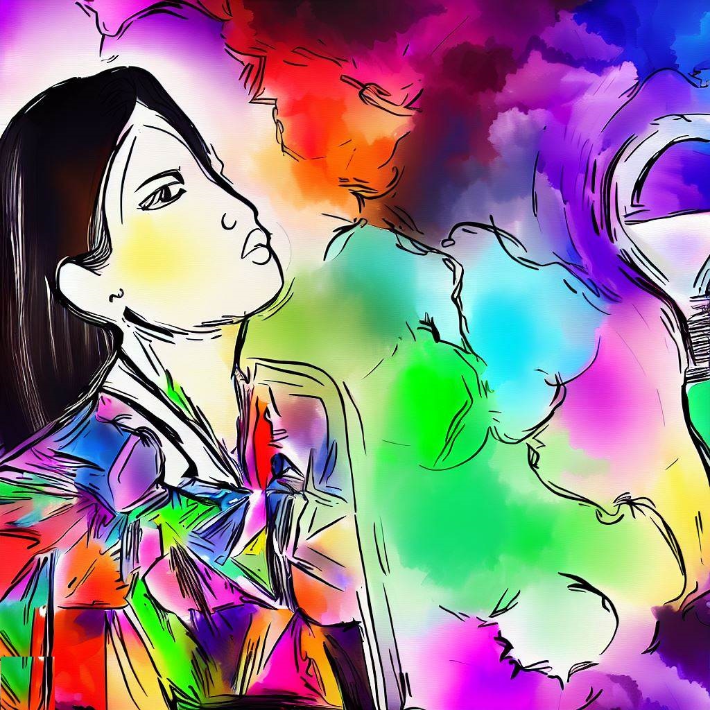 Abstract shapes and patterns in different colors with a lady in watercolor, representing the journey from failure to success.