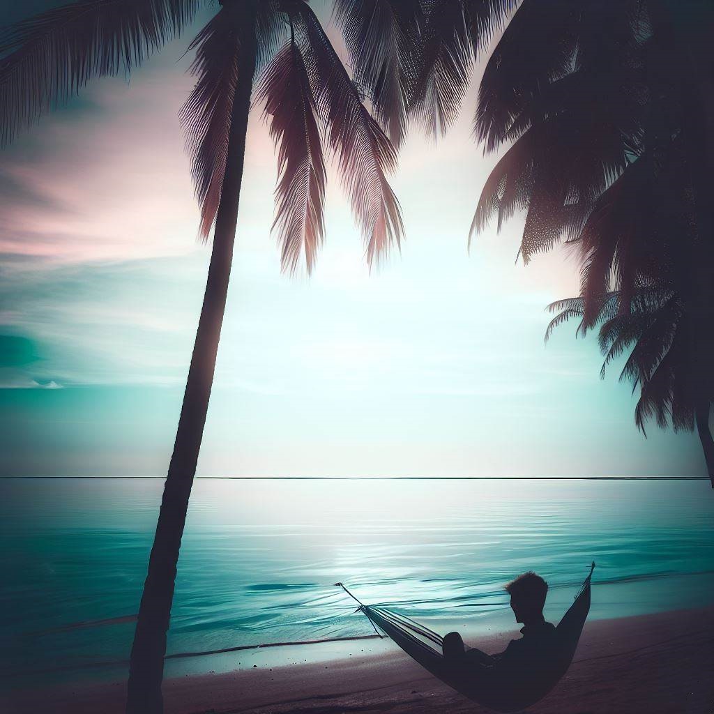 A person relaxing on a hammock at the beach to escape financial stress