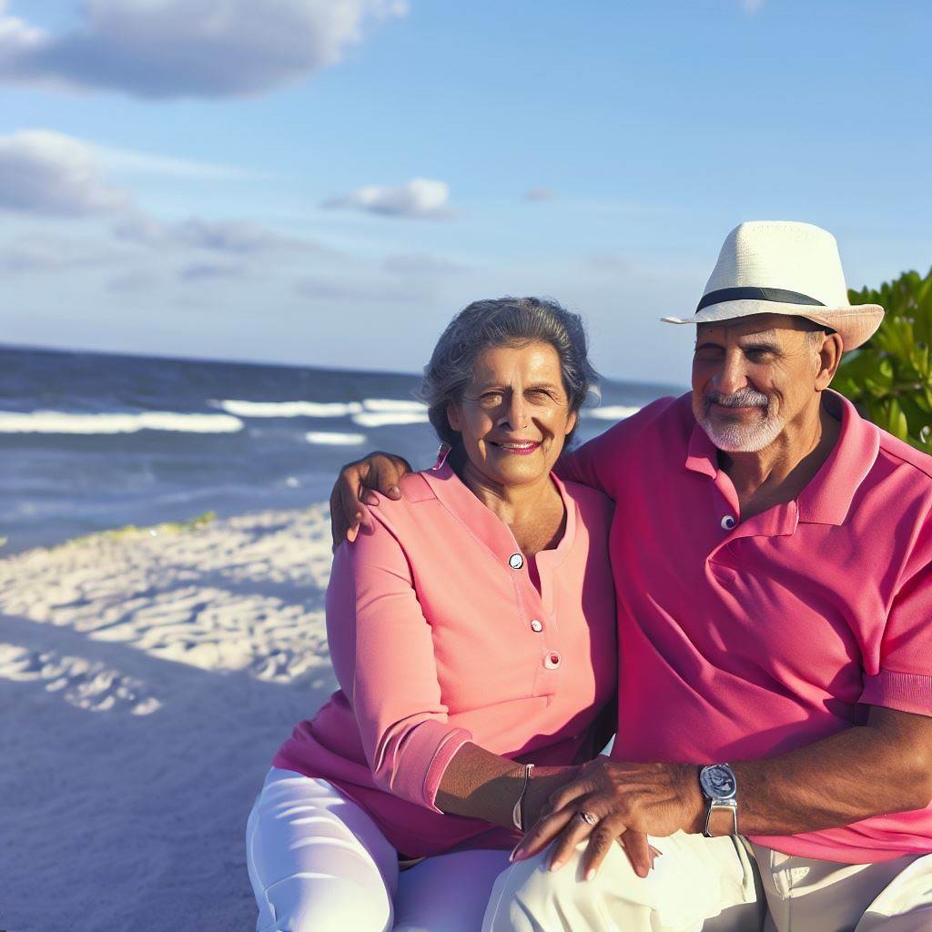 Smiling senior couple relishing their well-planned retirement at a picturesque beach