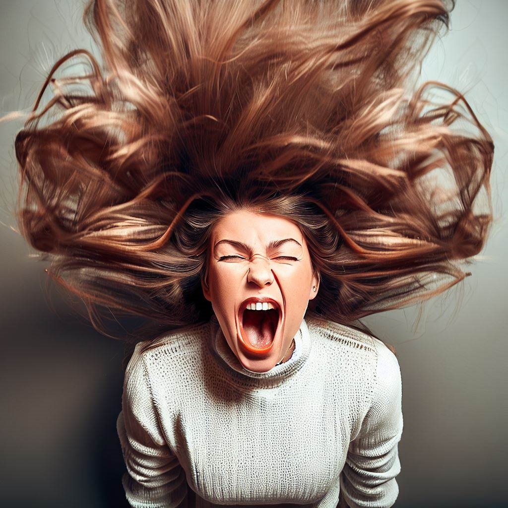 A top-angle headshot of a young girl with her hair spread, screaming, illustrating the emotional and physical toll of epilepsy - Neurological Disorder.
